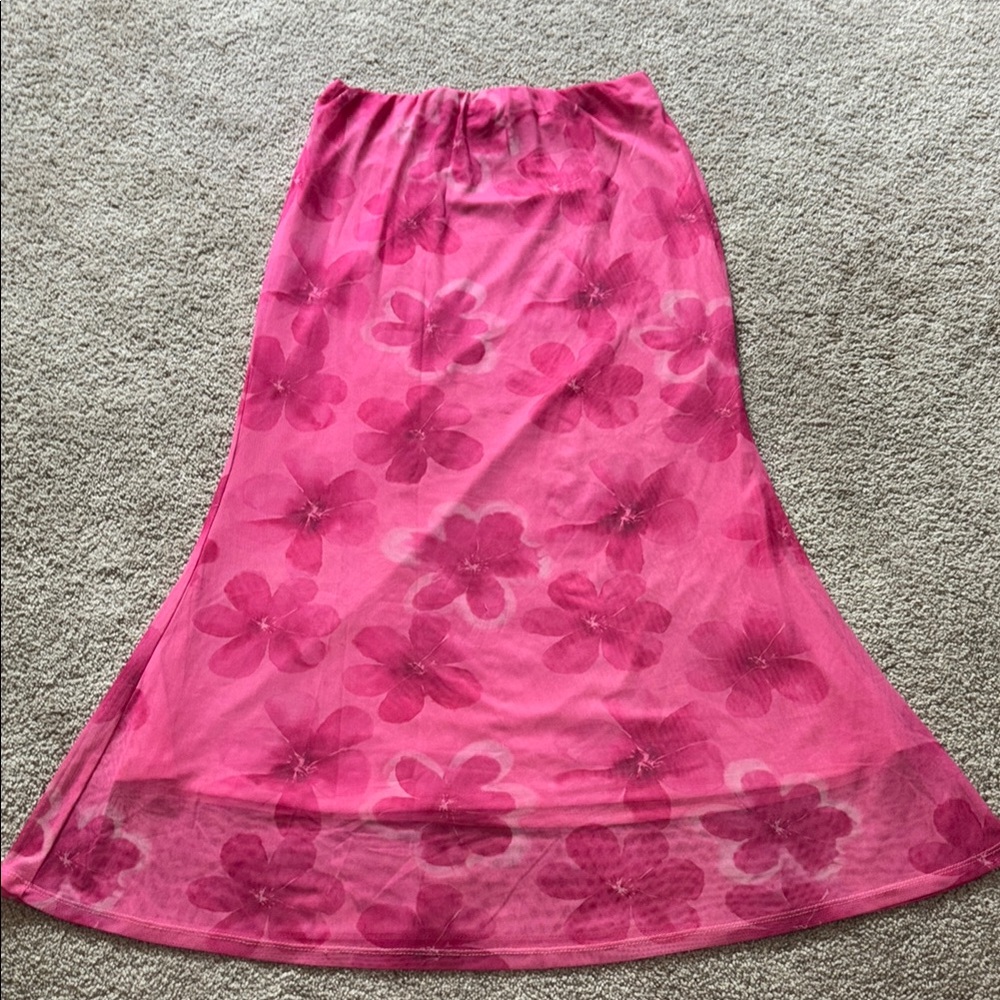 SHEIN Vibrant Pink Floral Maxi Skirt